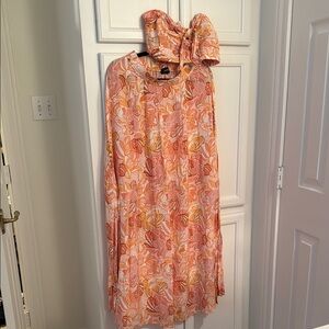 Floral Orange and Pink 2 piece set strapless top with skirt